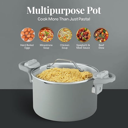 Gotham Steel 5 Quart Stock Pot Multipurpose Pasta Pot with Strainer Lid & Twist and Lock Handles, Ceramic Nonstick Cooking Pots + Pasta Strainer Lid, Spaghetti Pot, Dishwasher Safe