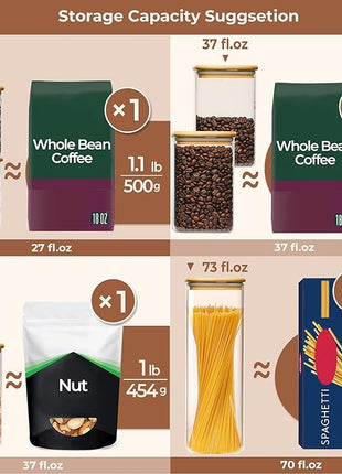 ComSaf Glass Food Storage Containers Set, 3 Pcs Airtight Clear Food Jars with Lids, Square Stackable Kitchen Canisters, Glass Jars For Spaghetti Pasta, Spice, Sugar, Candy, Tea, and Coffee Beans