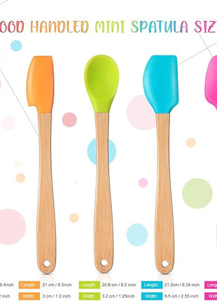 Wood Handled Mini Spatula Mini Silicone Baking Spatulas Set Silicone Brush with Wooden Handles, Spoon, Spatula for Kitchen Cooking Mixing (5)