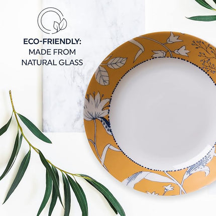 Corelle MilkGlass 4-Piece (23 Oz) 8.5" Pasta Bowl Plate Set, Higher Rimmed Glass Dinnerware For Pasta Salad Meal, Rutherford