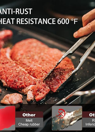 All Metal Tongs For Cooking - Heat Resistant 600 Degrees Stainless Steel Kitchen Tongs, Set of 2-9" & 12 inch, Locking Tongs, For Food,Salad, BBQ, Grilling, Dishwasher safe