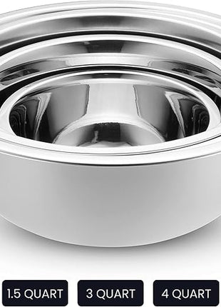 WHYSKO Stainless Steel Mixing Bowl Set, 10 Piece Stainless Steel Mixing Bowls with Lids Set for Food Prep Storage and Serving, Dishwasher Safe for Kitchen Baking Cooking, White