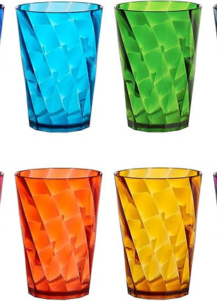 US Acrylic Optix Mini Plastic Reusable Drinking Glasses (Set of 8) 8oz Juice Cups in Jewel Tone Colors | BPA-Free Tumblers, Made in USA | Top-Rack Dishwasher Safe