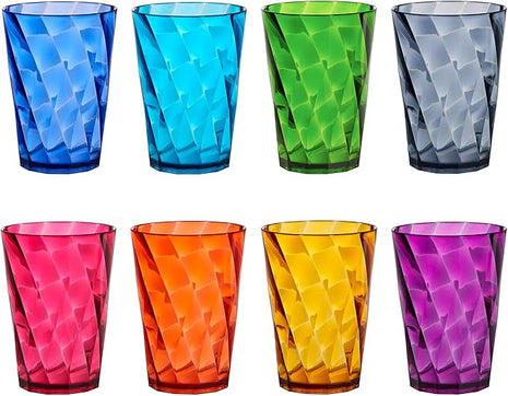 US Acrylic Optix Mini Plastic Reusable Drinking Glasses (Set of 8) 8oz Juice Cups in Jewel Tone Colors | BPA-Free Tumblers, Made in USA | Top-Rack Dishwasher Safe