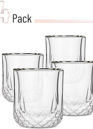 BTaT- Double Wall Whiskey Glasses, Set of 4, Bourbon, Cocktail, Scotch, Old Fashioned, Rocks, Crystal, Vodka, Drinking