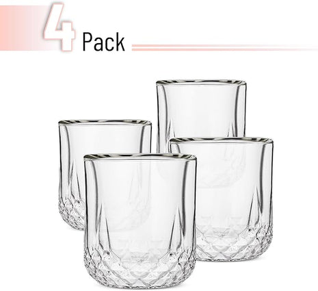 BTaT- Double Wall Whiskey Glasses, Set of 4, Bourbon, Cocktail, Scotch, Old Fashioned, Rocks, Crystal, Vodka, Drinking