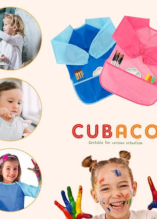 CUBACO Kids Painting Apron, 2pcs Waterproof Art Smocks For Child 3-8 Years, Kids Smocks for Painting Aprons with Long Sleeve
