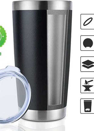 DOMICARE 20oz Stainless Steel Tumbler Bulk with Lid, Double Wall Vacuum Insulated Travel Mug, Powder Coated Coffee Cup, Powder Black, 8 Pack