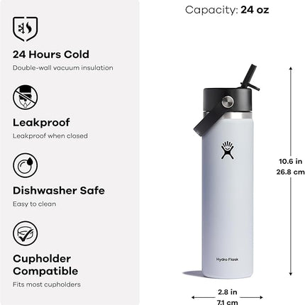 Hydro Flask 24 Oz Wide Flex Straw Cap Bottle - Insulated Stainless Steel - Wide Straw Lid, Non Spill, Leakproof in Sugarplum