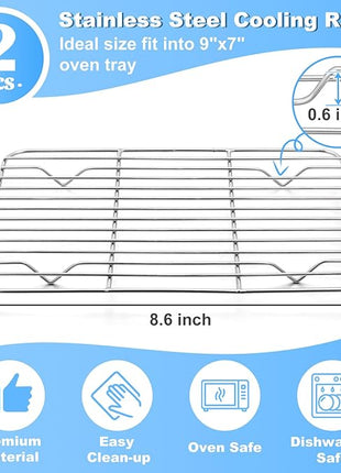 P&P CHEF Cooling Baking Rack Pack of 2, Stainless Steel Cooling Racks for Cooking Baking Roasting Grilling Drying, Dense Wires & Smooth Edge, Easy to clean, Silver, 8.6" x 6.2"