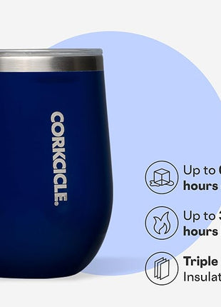 Corkcicle Stemless Wine Tumbler - Keeps Drinks Cold for 6 Hours - Triple-Insulated Stainless Steel - Non-Slip Base - Summer Drinkware Gift - Keeps Drinks Ice Cold - 12 oz - Gloss Midnight Navy