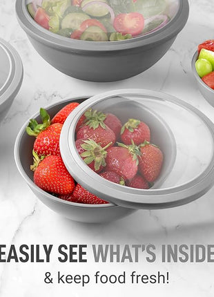 Zulay Kitchen 12 Piece Plastic Nesting Mixing Bowls with Lids - Colorful Microwave & Freezer Safe Gray Ombre Set