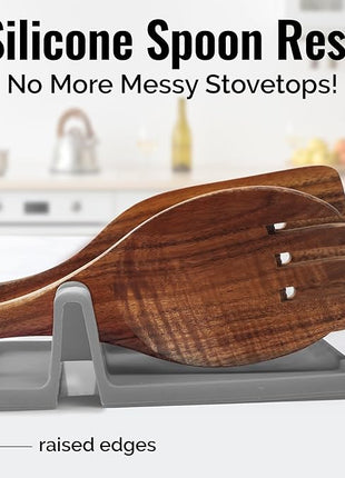 Zulay Kitchen Silicone Utensil Rest with Drip Pad for Multiple Utensils - BPA-Free, Heat-Resistant Spoon Rest & Spoon Holder for Stove Top - Kitchen Utensil Holder for Ladles & Tongs - Gray