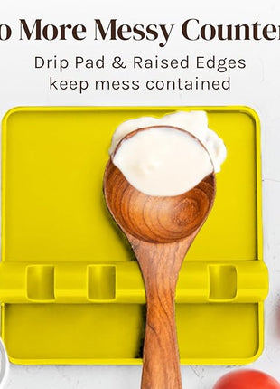 Yellow Silicone Spoon Rest for Stove Top with Drip Pad (Two Pack) - Heat Resistant BPA Free Utensil Rest & Spoon Holder for Kitchen Counter - Grill Utensil Holder - Spatula Holder, Tongs, Ladle