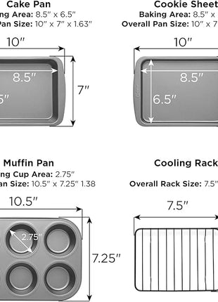 Ecolution Non-Stick Toaster Oven Bakeware Set 4-Piece, Carbon Steel, Easy to Clean and Perfect for Single Servings, Gray