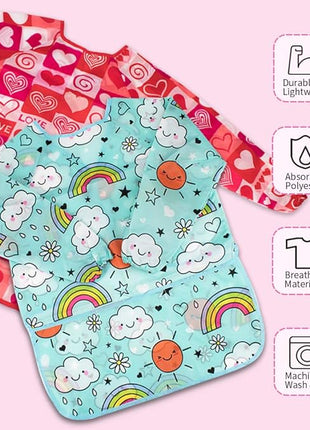 CUBACO Kids Painting Apron, 2pcs Waterproof Art Smocks For Child 3-8 Years, Kids Smocks for Painting Aprons with Long Sleeve