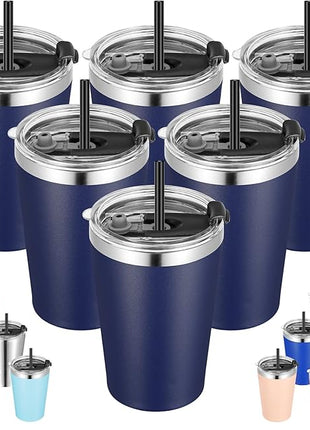VEGOND 12oz Tumbler Stainless Steel Tumbler bulk Vacuum Insulated Double Wall Travel Tumbler with Lid and Straw Reusable Tumbler, Navy blue 6 Pack