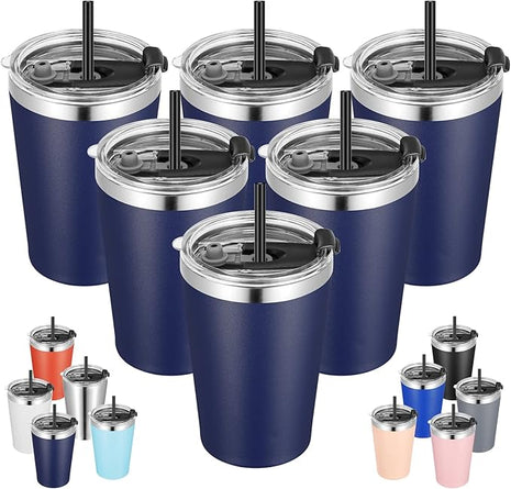 VEGOND 12oz Tumbler Stainless Steel Tumbler bulk Vacuum Insulated Double Wall Travel Tumbler with Lid and Straw Reusable Tumbler, Navy blue 6 Pack