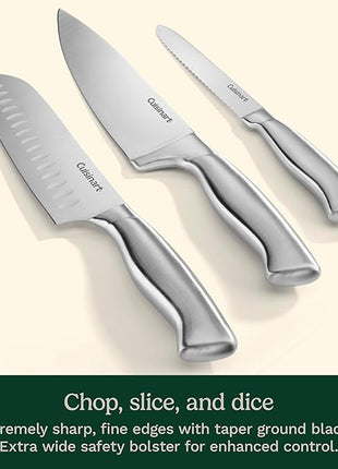 Cuisinart Stainless Steel Hollow Handle 15-Piece Cutlery Block Set, Kitchen Knife Set with Steel Blades for Precise Cutting, Durable Knives with Ergonomic Handles, C77SS-15PK