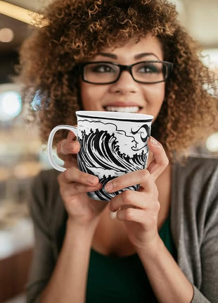 Karma Gifts 16 oz Black and White Boho Mug Mermaid - Cute Coffee and Tea Mug - Ceramic Coffee Mugs for Women and Men
