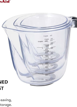KitchenAid Universal Easy View Angled Measuring Cups, Set Of 3, Clear with Black Handles