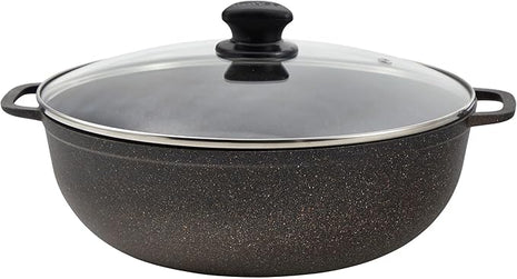 IMUSA 3.5qt Fuzion Cast Aluminum Bronze Speckled Nonstick Caldero with Glass Lid, Black - 24cm