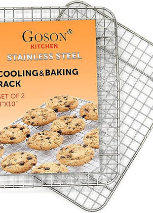 Goson Heavy Duty Stainless Stain Bakeware, Baking, Cooling, Oven Roasting, Broiler Rack, 8in by 10in, Cross Wire, Pack of 2, Compatible with Various Baking Sheets Oven Pans