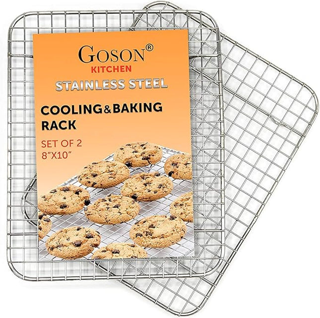 Goson Heavy Duty Stainless Stain Bakeware, Baking, Cooling, Oven Roasting, Broiler Rack, 8in by 10in, Cross Wire, Pack of 2, Compatible with Various Baking Sheets Oven Pans