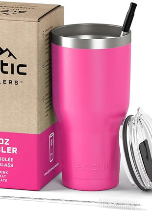 Arctic Tumblers | 30 oz Matte Pink Insulated Tumbler with Straw & Cleaner - Retains Temperature up to 24hrs - Non-Spill Splash Proof Lid, Double Wall Vacuum Technology, BPA Free & Built to Last