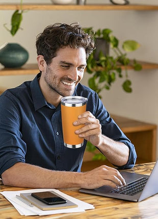 StarSpeed 20oz Tumbler Bulk with Lid, Stainless Steel Insulated Tumblers Double Wall Vacuum Insulated Travel Mug, Powder Coated Coffee Cups for Hot and Cold Drinks(Orange,1)