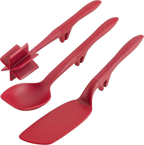 Rachael Ray Tools and Gadgets Lazy Crush & Chop, Flexi Turner, and Scraping Spoon Set / Cooking Utensils - 3 Piece, Red