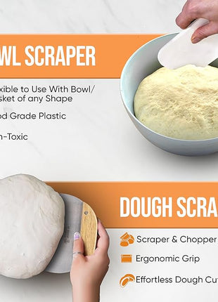 Complete Sourdough Starter Kit and Sourdough Bread Baking Supplies - Includes 9" Banneton Proofing Basket, 34oz Sourdough Starter Jar, Silicone Bread Sling, Scrapers, Bread Lame and Measuring Spoons