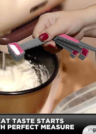 Collapsible Measuring Cups and Nesting Spoons - Adjustable Silicone for Cooking, used for Liquid and Dry Kitchen Items - Portable Portion Control, Dog Food, Kids, Travel, Camper, Space-Saving - 2 Sets