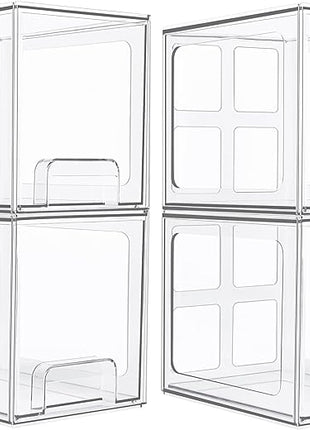 Vtopmart 4 Pack Stackable Storage Drawers, 6.6''Tall Acrylic Bathroom Makeup Organizers,Clear Plastic Drawers For Vanity, Undersink, Kitchen Cabinet,Pantry Organization and Storage
