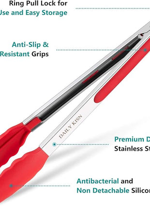 Kitchen Tongs Set of 3, Cooking Tongs with Silicone Tips, Non-Stick Non-Scratch Heat Resistant Tongs for Grilling Cooking BBQ Salad Serving (Multicolor, 7/9/12 Inch)