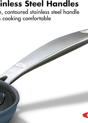 OXO Enhanced 8” Nonstick Frying Pan Skillet, Ceramic PFAS-Free Cookware, Stainless Steel Handle, Eggs & Omelets, Dishwasher & Oven Safe, Storm Blue