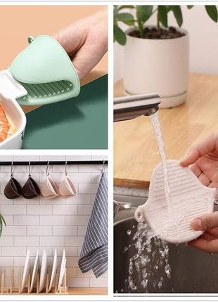 Oven Glove Thicken Silicone Pot Holder Mini Oven Mitt Heat Resistant Pinch Covers for Air Fryer, Baking, Cooking, BBQ Grilling (Grey)