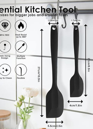 Silicone Spatula Set 2 Pcs Heat Resistant Rubber Spatula for Non-stick Cookware BPA Free (Black)