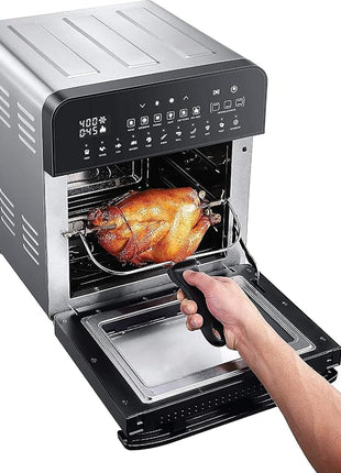 GoWISE USA 14.7-Quart Air Fryer Grill with Dual Heating Elements & Oven with Rotisserie, Dehydrator, Preheat and Broil Functions + 11 Accessories with 2 Recipe Books (Stainless Steel/Black), Ultimate