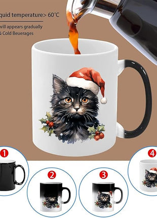 Caliamary Heat Changing Mug, Funny Cat Heat Changing Ceramic Coffee Mug, 11 oz Heat Sensitive Color Changing Coffee Mug Cup, Cute Xmas Gift Mug for Women Men Kids… (Black cat)