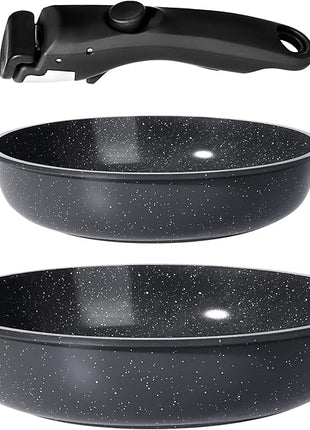 GiPP Ceramic Non Stick Frying Pans Set Removable Handle, Dishwasher & Oven Safe Nonstick Skillets with Detachable Handle, Healthy Cooking Compatible with All Stovetops, PFOA Free, RV Cookware set