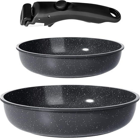 GiPP Ceramic Non Stick Frying Pans Set Removable Handle, Dishwasher & Oven Safe Nonstick Skillets with Detachable Handle, Healthy Cooking Compatible with All Stovetops, PFOA Free, RV Cookware set