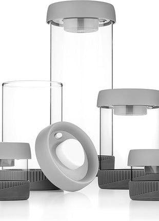 Glass Canisters Set - Kitchen Leakproof Seal Food Storage Jars - Coffee Bean Container - Pack of 5 Glass Canisters With Vacuum Airtight Lids for Cereal, Pet Treats, Nuts, Candy