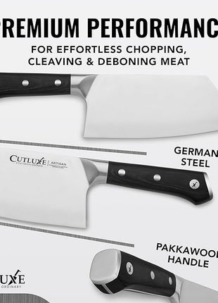 Cutluxe Meat Cleaver Knife - 7" Heavy Cleaver Butcher Knife, Razor Sharp German Steel Blade, Full Tang, Ergonomic Handle Design – Artisan Series