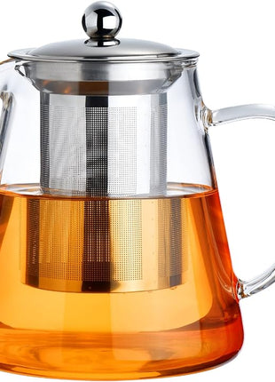 PARACITY Glass Teapot Stovetop 18.6 OZ, Borosilicate Clear Tea Kettle with Removable 18/8 Stainless Steel Infuser, Teapot Blooming and Loose Leaf Tea Maker Tea Brewer for Camping, Travel (550ML)