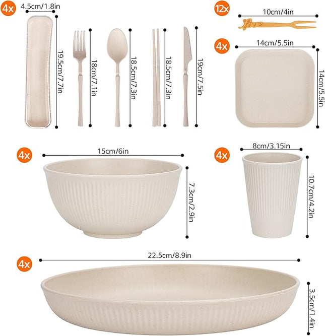 48 Pcs Dinnerware Sets, Unbreakable Plates and Bowls Sets, Reusable Dinnerware Sets for 4 People, Travel Camping Picnic Home Party Cutlery Set, Dishwasher Microwave Safe Dishes