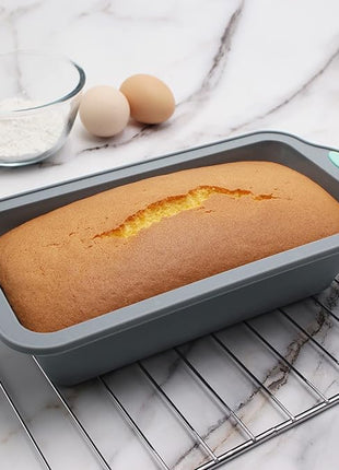 To encounter 8 in 1 Silicone Baking Set - 6 Cake Molds - 2 Silicone Baking Mat, Nonstick Cookie Sheet, Cake Muffin Bread Pan with Grips and Metal Reinforced Frame More Strength, Light Grey