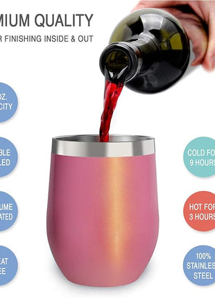 CHILLOUT LIFE 12 oz Stainless Steel Tumbler with Lid & Gift Box - Wine Tumbler Double Wall Vacuum Insulated Travel Tumbler Cup for Coffee, Wine, Cocktails, Ice Cream - PINK SPARKLE