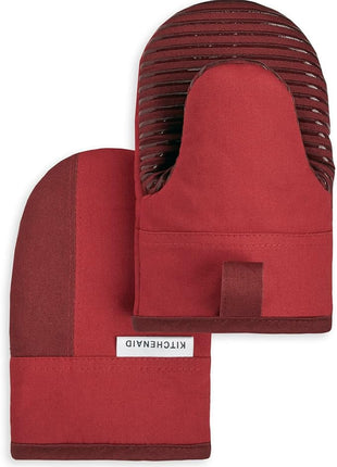 KitchenAid Beacon Two-Tone Non-Slip Mini Oven Mitt Set, Passion Red/Bordeaux, 5.5"x8", 2 Piece