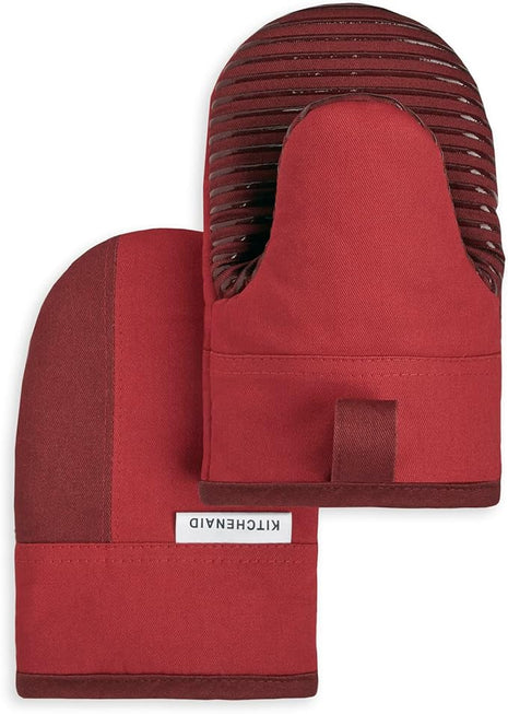 KitchenAid Beacon Two-Tone Non-Slip Mini Oven Mitt Set, Passion Red/Bordeaux, 5.5"x8", 2 Piece